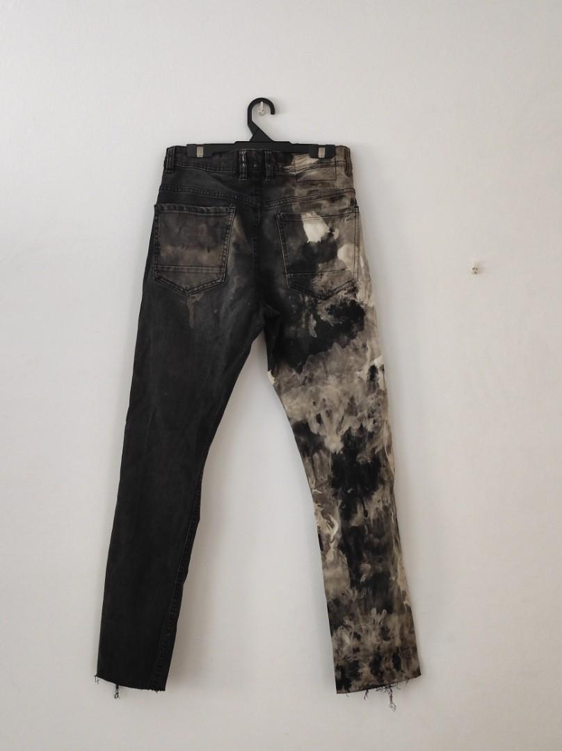 Bleach dye black ripped jeans, Women's 