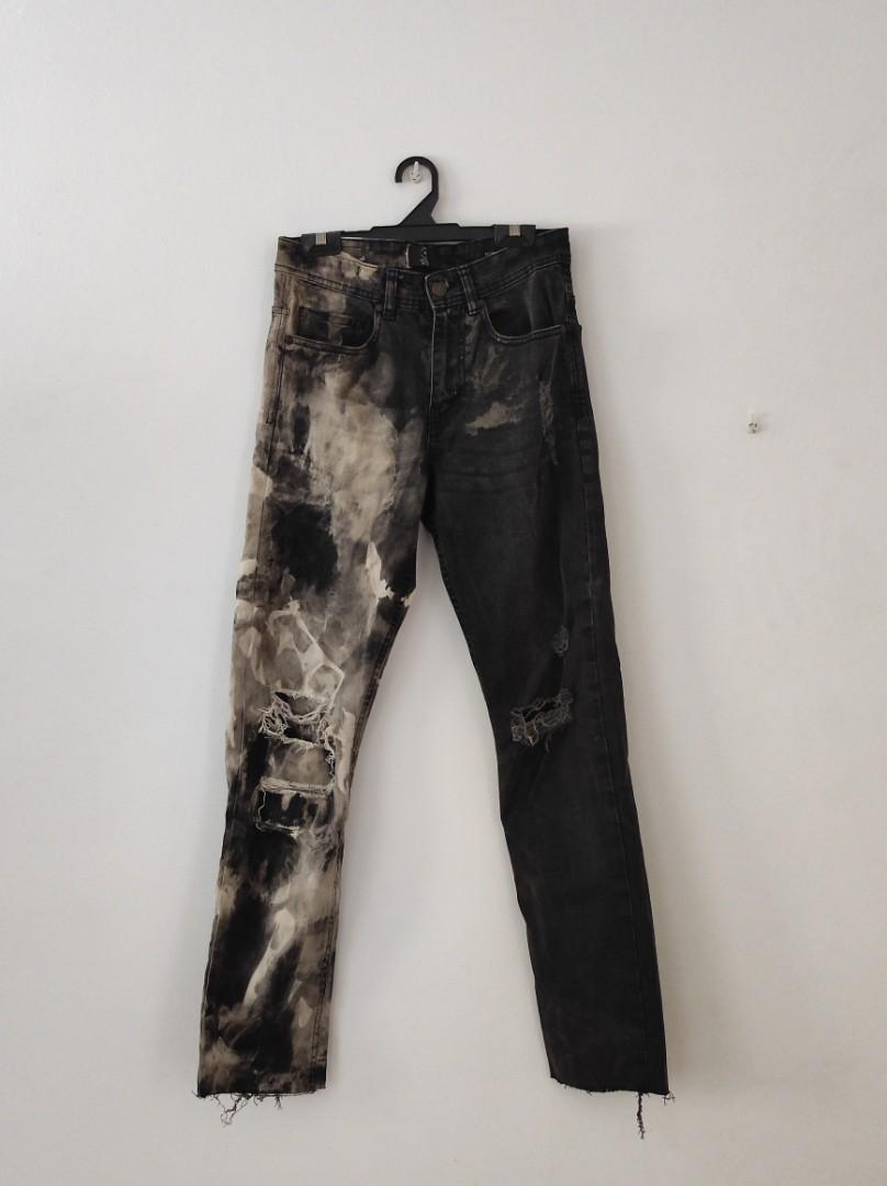 Bleach dye black ripped jeans, Women's 