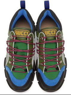BN - GUCCI X SEGA Technical Canvas Calfskin Mens Flashtrek Hiking Sneakers 8 Green Blue