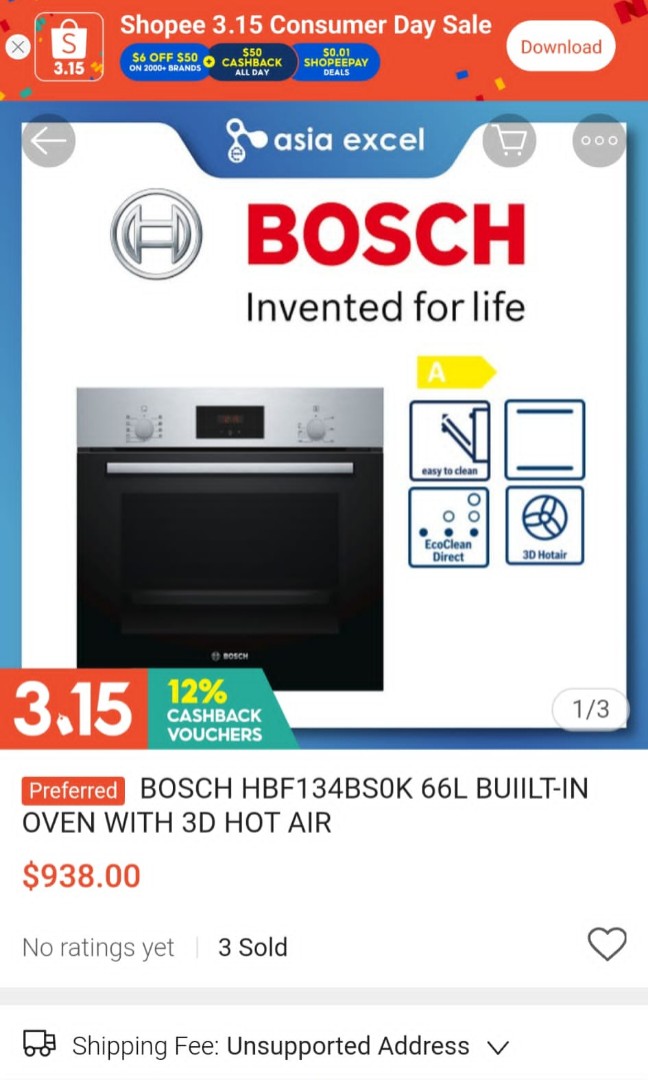 BOSCH HBF134BS0K built in oven, TV & Home Appliances, Kitchen Appliances, Ovens & Toasters on