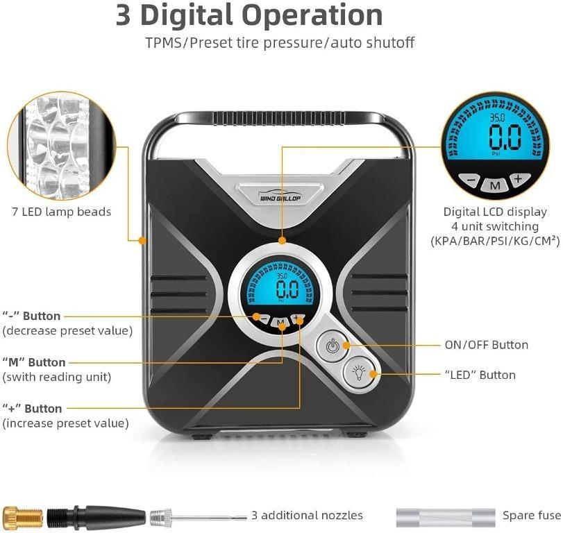 [C6379] WindGallop Car Tyre Inflator Air Compressor Tyre Pump 12V
