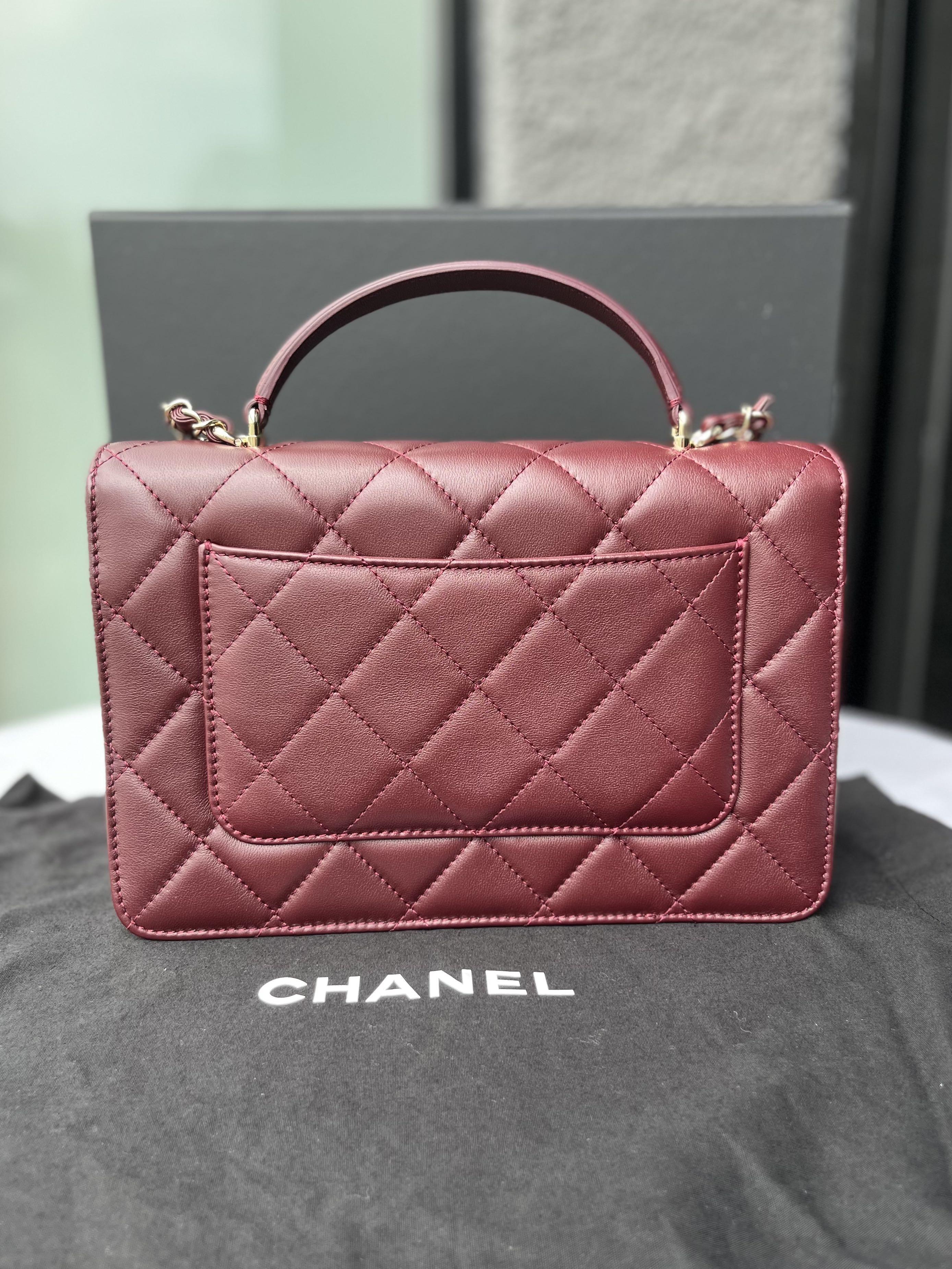 Chanel flap bag top with top handle burgundy