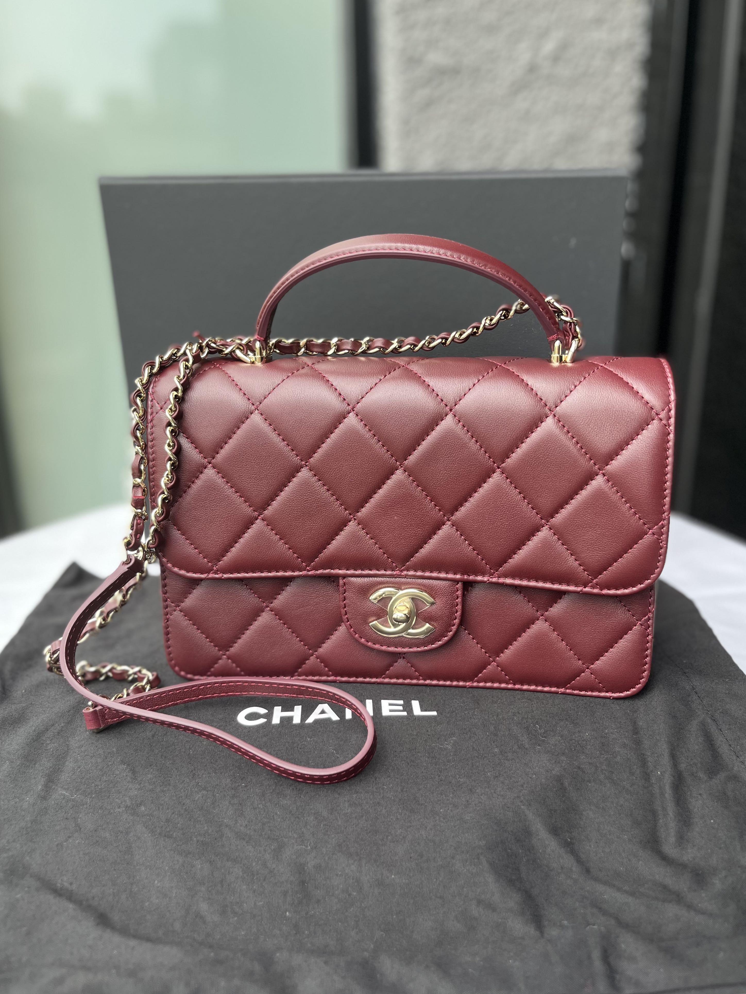 Chanel Flap Bag with top handle in Burgundy Luxury Bags  Wallets on  Carousell