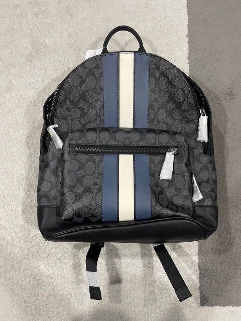 NWT Coach Men’s West Backpack In Signature Canvas With Varsity Stripe Very  Rare