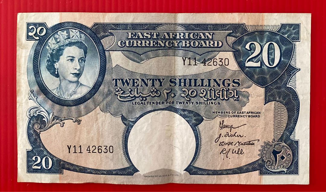 EAST AFRICA 20 SHILLINGS P39 1958 QUEEN QE II RARE CURRENCY MONEY BANK  NOTE