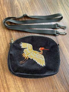 Embroidered velvet pouch sling bag
