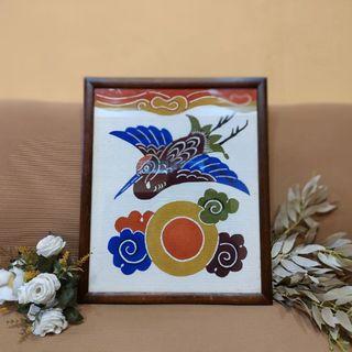 FRAME: Japanese Bird Artwork on Cloth (With wooden frame, W/ Glass cover)  - FOR SALE