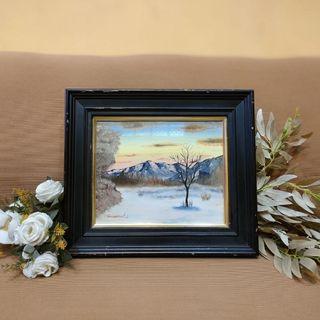 FRAME: Japanese Scenic Mountain View (Oil on Canvas Painting - Black solid wood frame, W/ Glass cover)  - FOR SALE