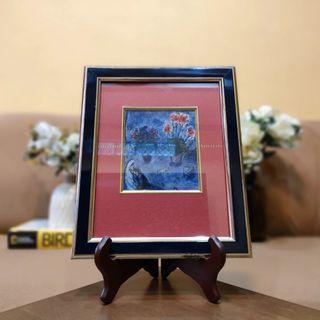 FRAME: Watercolor Painting (Red Board Border and Gold and Dark Blue Frame, W/ Glass cover)  - FOR SALE