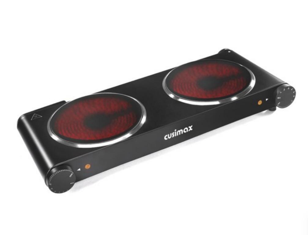 FREE DELIVERY + WARRANTY) Cusimax Top Quality Light and Portable Electric  Stove, 1800W Infrared Double Burner
