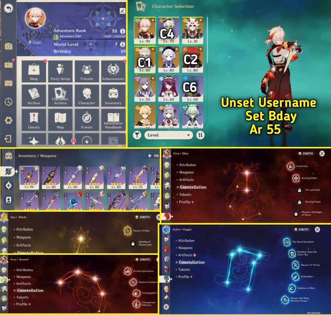 Genshin Impact Account For Sale With Kazuha C2 Diluc C1 Albedo Itto Keqing Qiqi C6 Xingqiu C4 Bennet Genshinimpact Genshinimpactaccountforsale Video Gaming Video Games Others On Carousell