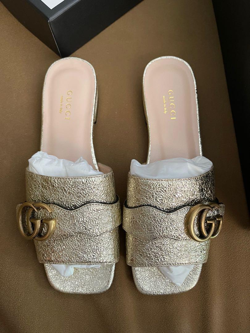 Gucci Slip Ons Slippers Gold Luxury Sneakers Footwear on Carousell