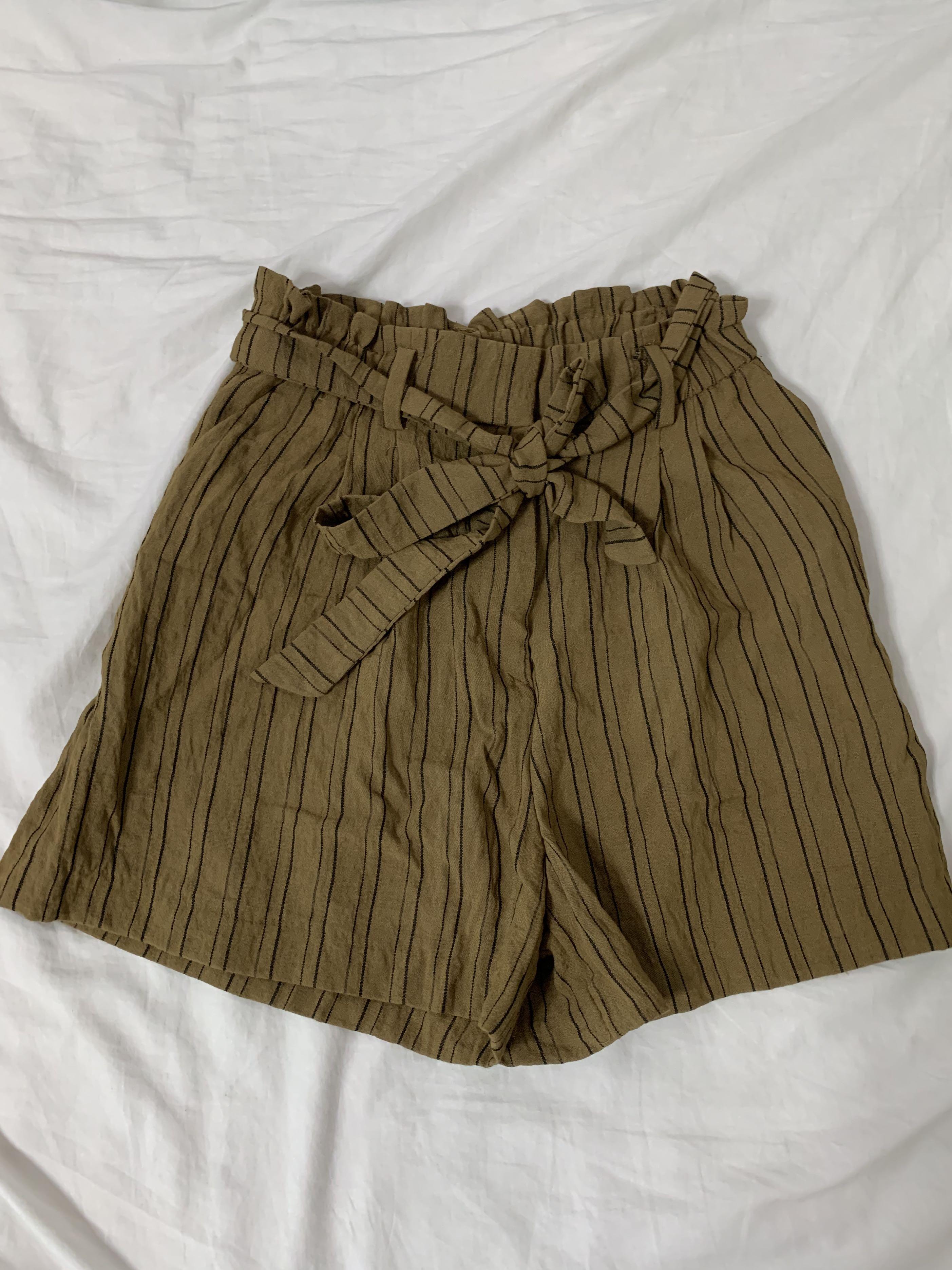 H\u0026am striped khaki tie-front shorts 