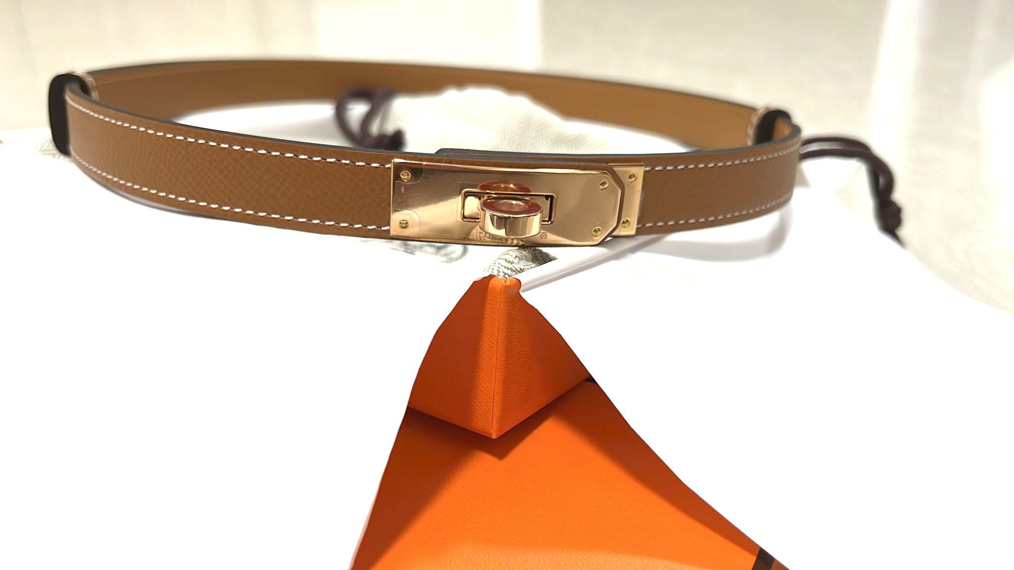 Hermes Pop H 15 Belt Etoupe Rose Gold Sz 90 $800 Retail