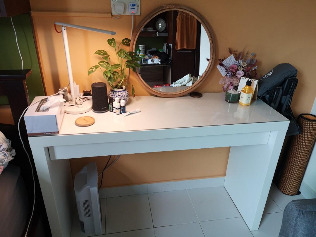 Ikea white glass top dresser table, Furniture & Home Living, Furniture, Tables & Sets on Carousell