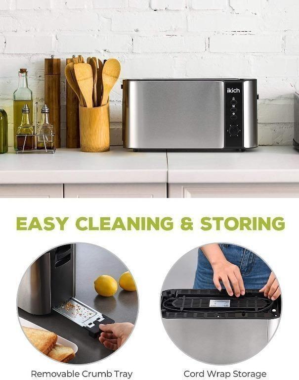 IKICH 4 Slice Toaster, Stainless Steel, Extra Wide 4Slice Long Slot