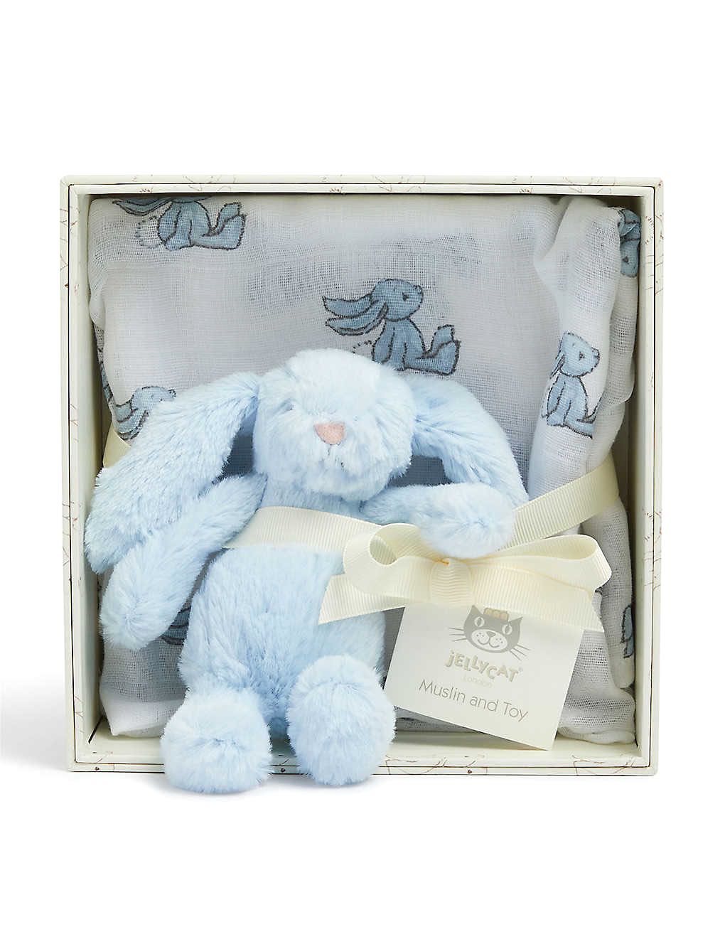 Jellycat gift set muslin swaddle toy bashful bunny baby blue Carousell