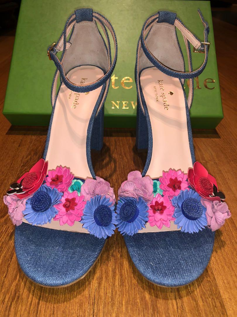 Kate Spade New York Obelie Light blue denim Floral heels Size9US