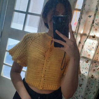 Knit crochet yellow crop top