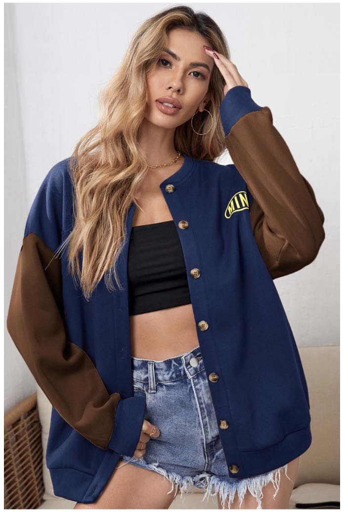 Letter Graphic Colorblock Drop Shoulder Jacket Women s Fashion