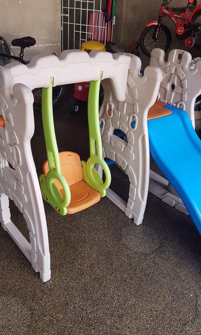 Little Tikes slide and swing set with 2 cars, Babies & Kids, Baby Nursery & Kids Furniture