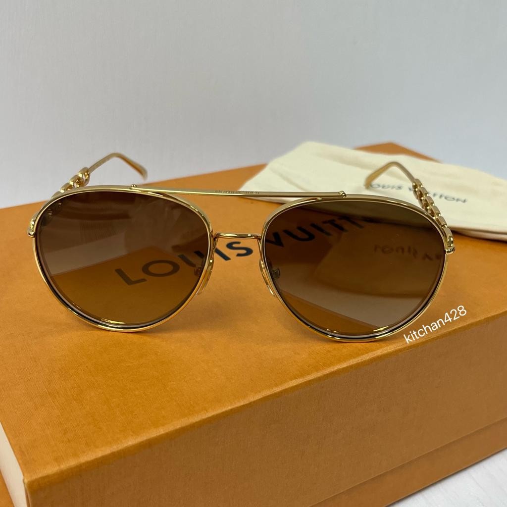 LOUIS VUITTON Sunglasses MY LV Chain Pilot Metal Gold Brown Z1539E