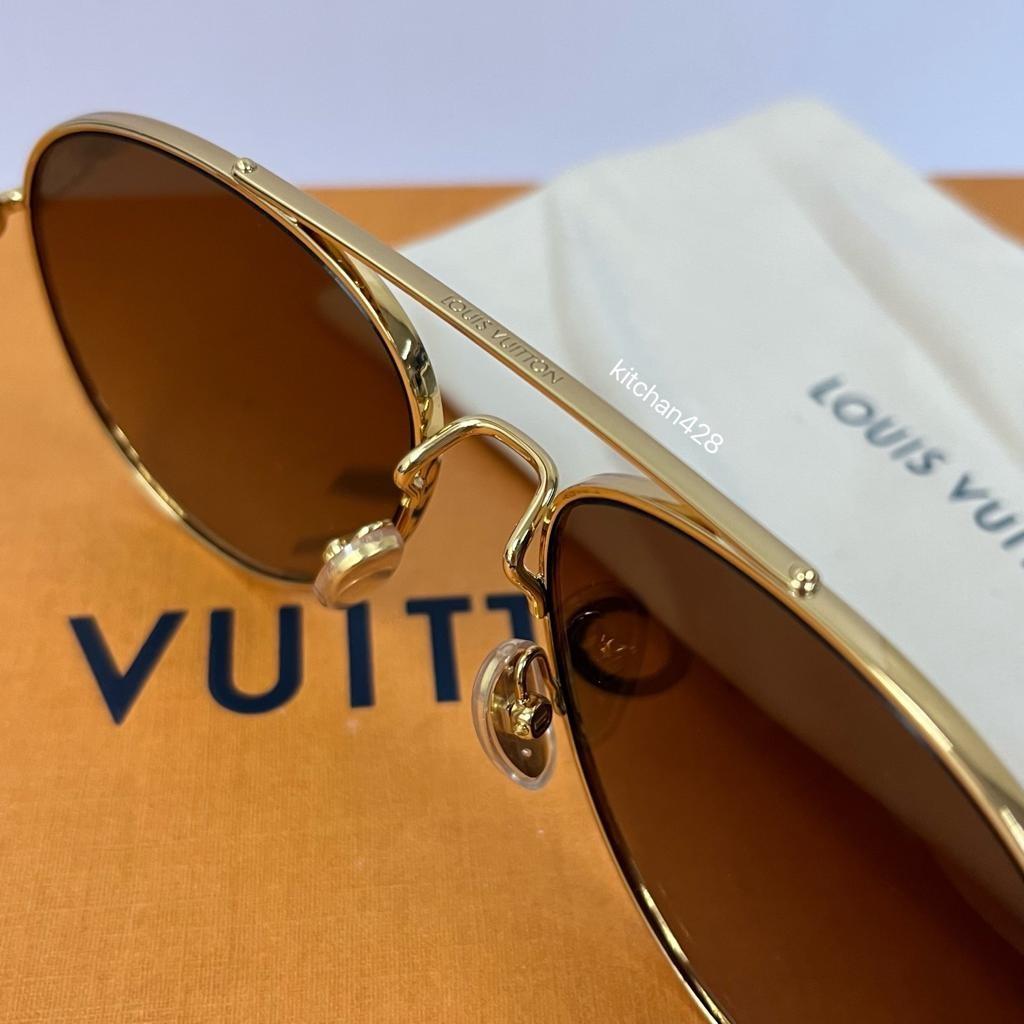 LOUIS VUITTON Sunglasses MY LV Chain Pilot Metal Gold Brown Z1539E