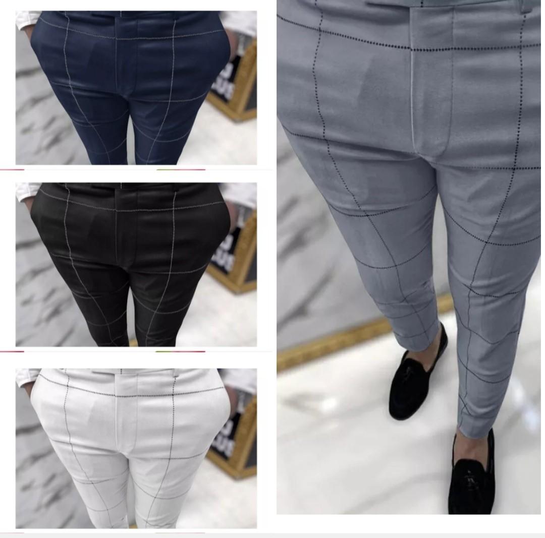 Dress Trousers Slim Fit Casual Pants Mens Skinny Pencil Cropped Pant Formal  Suit | eBay