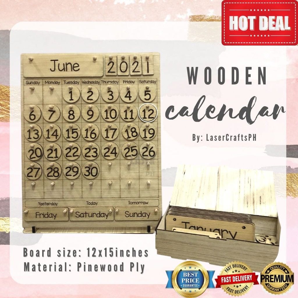 Montessori Wooden Calendar, Hobbies & Toys, Stationary & Craft