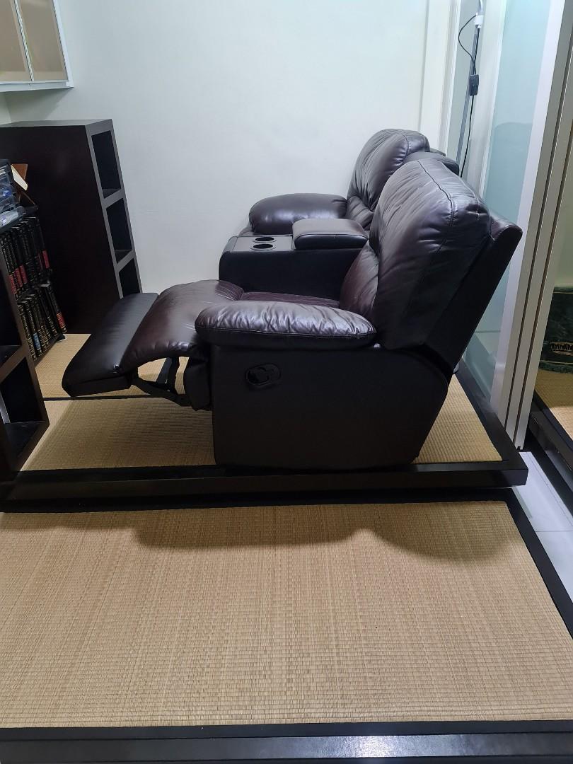 Movie Theatre Leather Recliner Sofa w/Dual Cup Holder & Storage Console