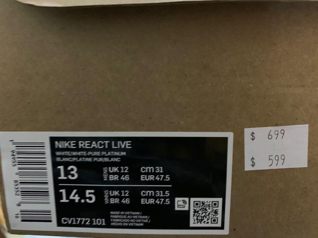 nike react live （分類：便服鞋）位於 Hong Kong。 由 kelvinykh 提交（商品編號 1146084136，圖片 3）。簡介： 就交收可以平 新舊如圖 要相可pm 有盒冇單 Us13/eur47.5。