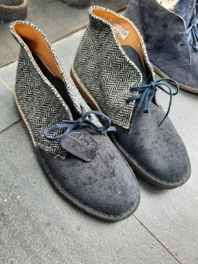 Rare clark desert x harris tweed suede leather Men s Fashion Footwear Boots on Carousell