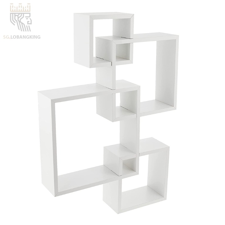 Greenco Decorative 4 Cube Intersecting, 4 Cube Intersecting Wall Mounted Floating Shelves Gray Finish