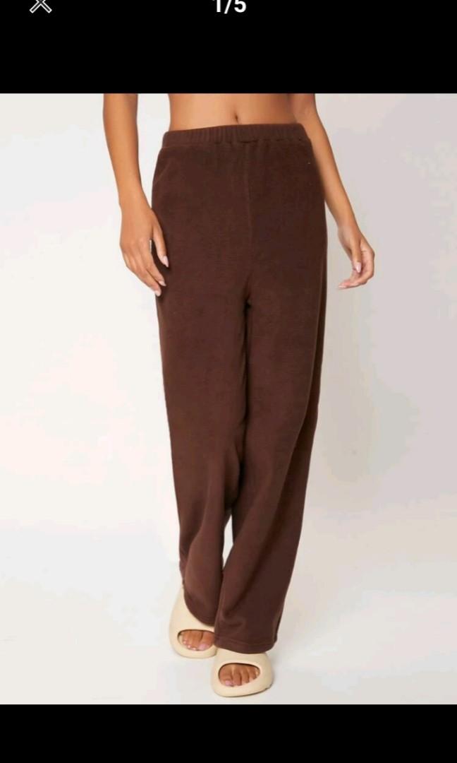 SHEIN brown wide leg pants with elastic waist, Women's Fashion