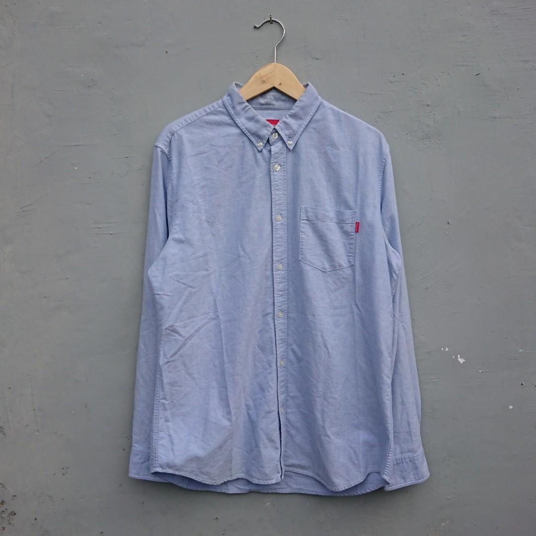 Supreme Oxford Shirt Blue, Fesyen Pria 
