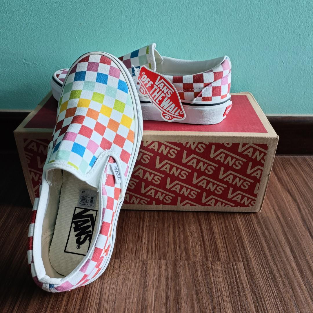 Vans Classic Slip On Checkerboard Rainbow Women s Fashion