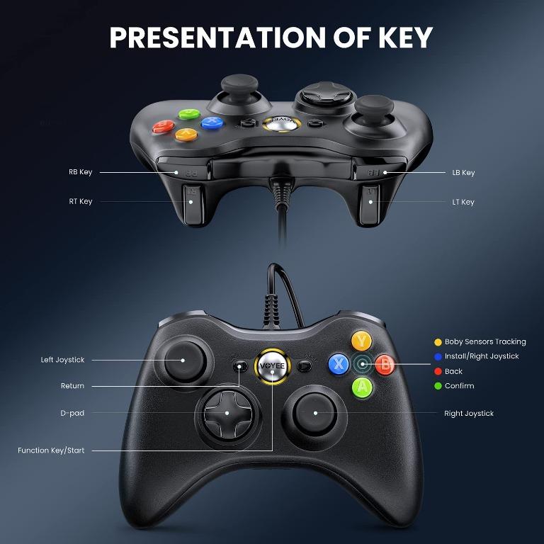 VOYEE Xbox 360 Controller, Wired Controller Improved Ergonomic Upgraded