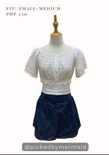 White / Denim Skirt Set