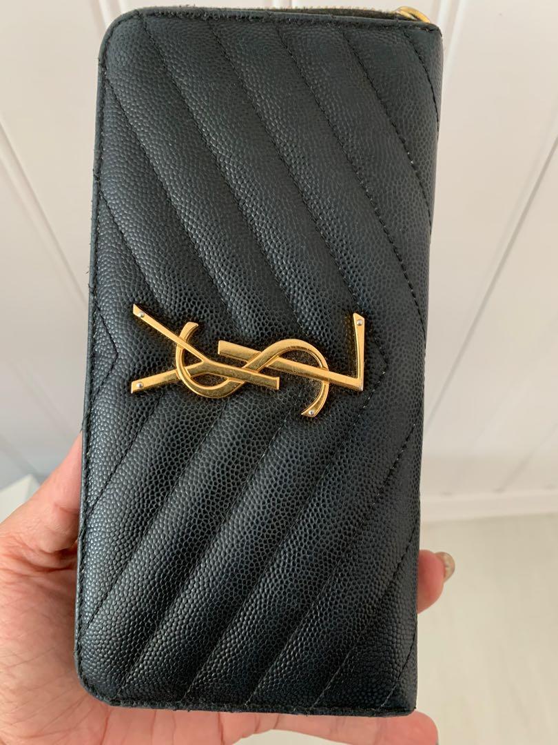 YSL long wallet zip around classic black, Luxury, Bags & Wallets on