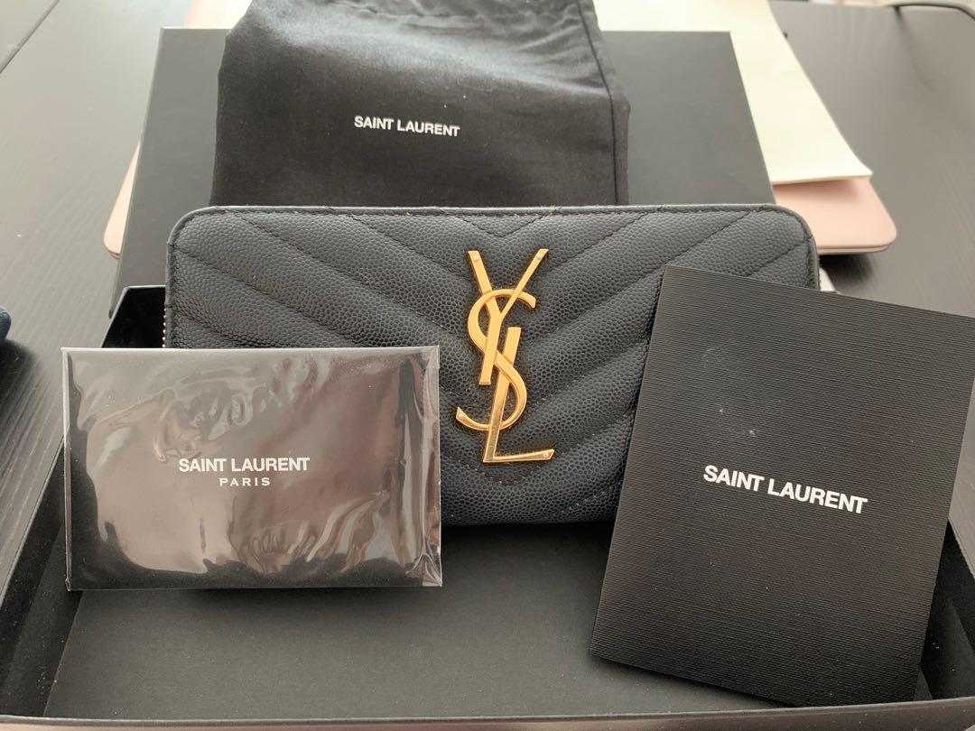 YSL long wallet zip around classic black, Luxury, Bags & Wallets on