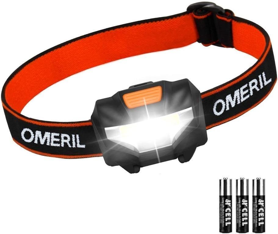OMERIL LED Head Torch, 150 Lumens, 2 Pack Super Bright Headlamps with 3 Modes 