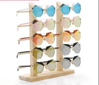 2 Column Solid Wood Eyeglasses Shelf Shades Display Stand Sunglasses