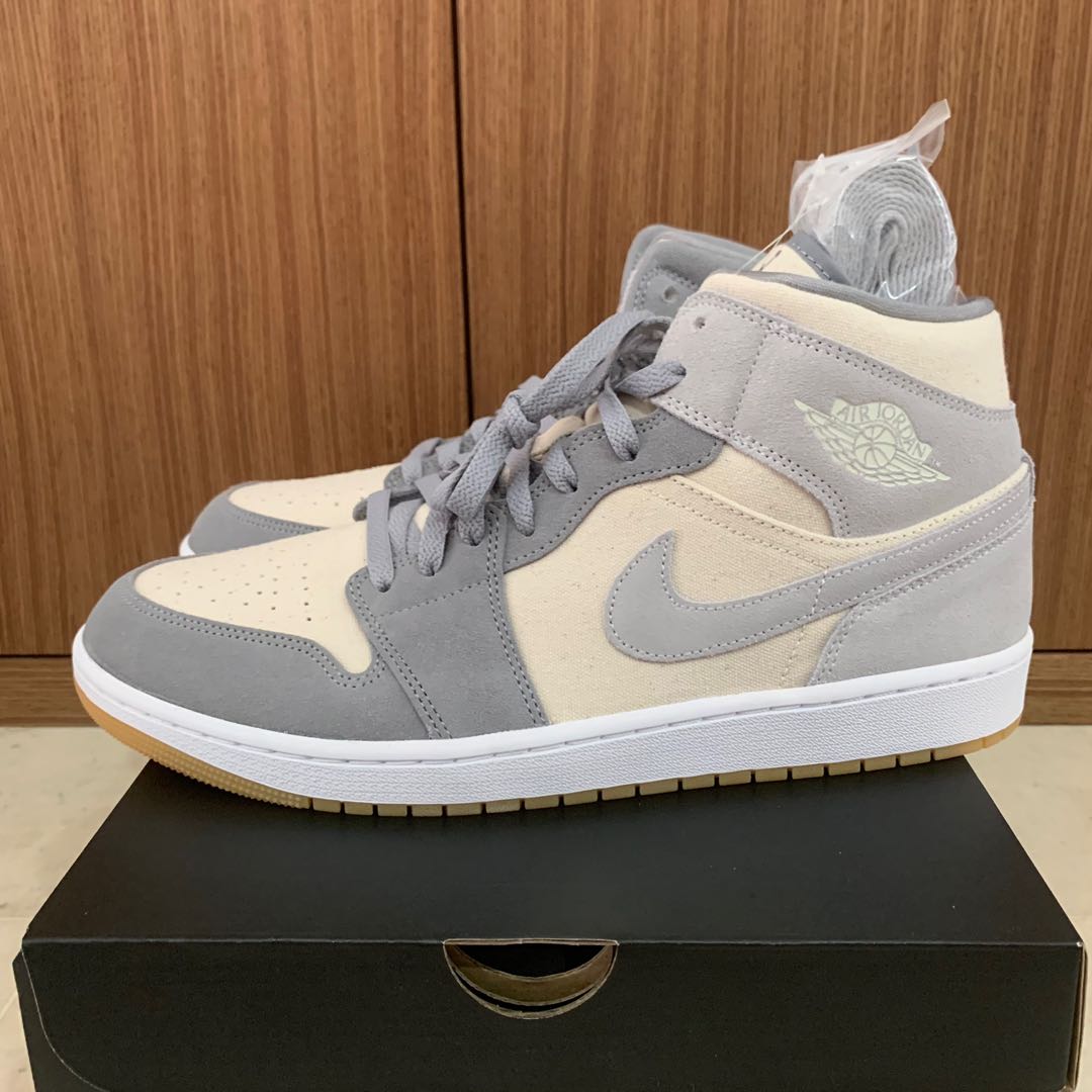 Air Jordan 1 Mid Coconut Milk Particle Grey Men s Fashion