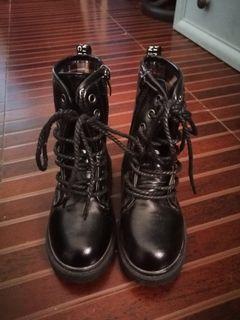 Black Leather Boots Hi-cut for Kids (Unisex)