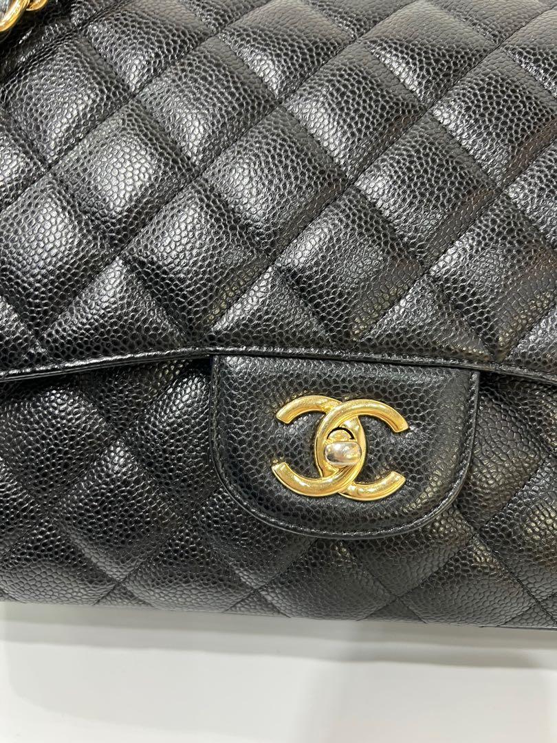 Chanel Classic Jumbo Double Flap Black Caviar Ghw Series 20