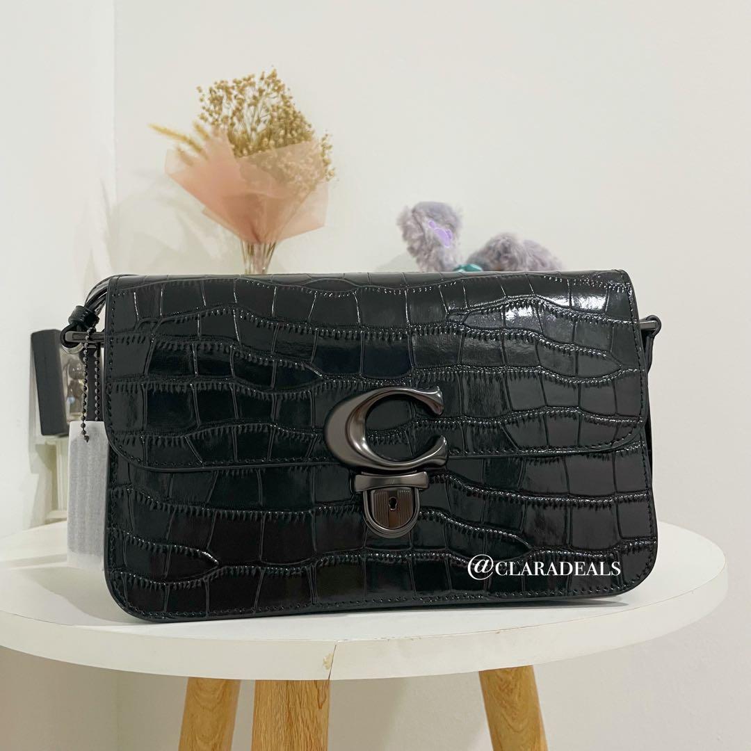 coach studio croc embossed leather shoulder bag