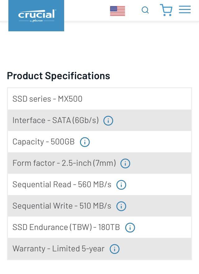 Crucial mx500 500gb best sale 3d nand sata 2.5