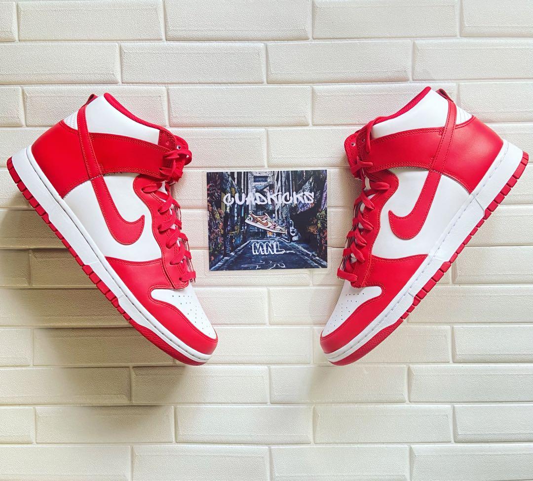 university red dunk on feet