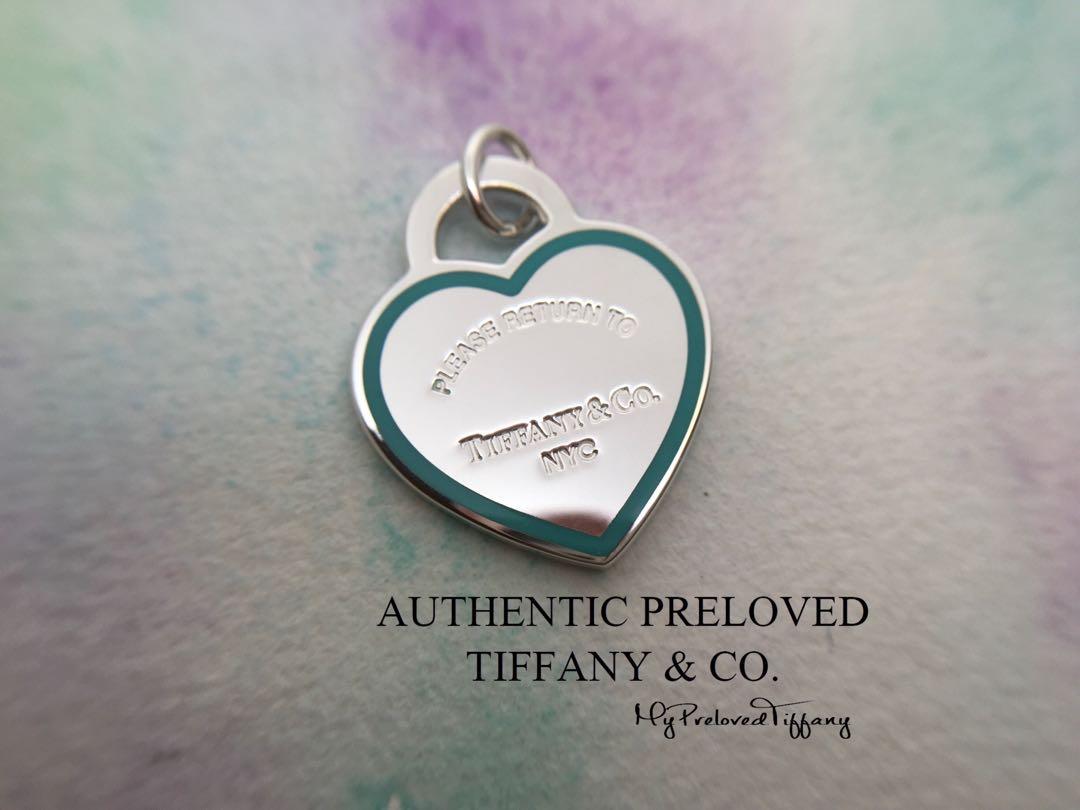 Excellent Authentic Tiffany Co. Return To Tiffany Blue Enamel Outline Medium Heart Charm Pendant Silver