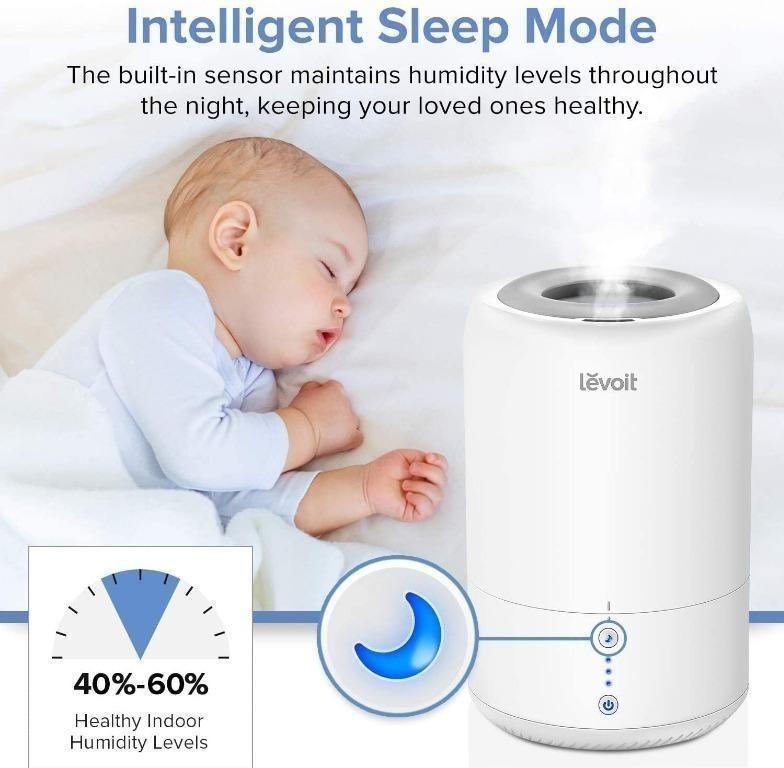 Smart Sleep Mode 1.8L up to 20hrs Top-Fill Cool Mist Humidifier & Oil Diffuser Safe BPA Free for Baby Room Living Room Whisper Quiet Operation for 28dB Auto-Off Levoit Humidifiers for Bedroom 